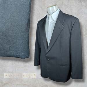 Perry Ellis Tuxedo Blazer Jacket 46R Solid Black Single Button Front
